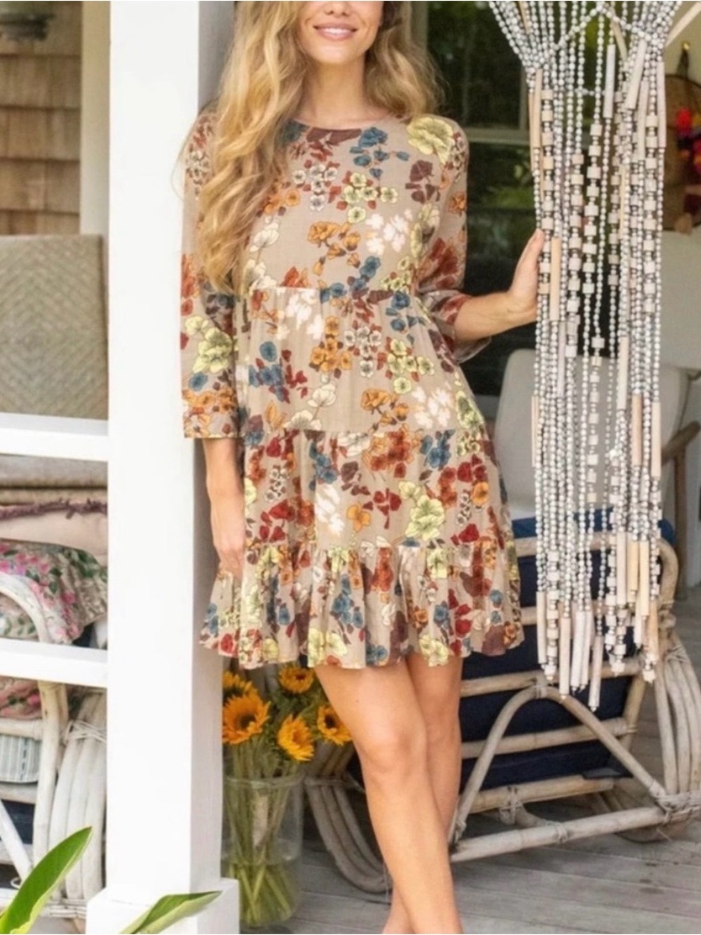 Natural Life Heidi Floral Mini Babydoll Dress Boho - Picture 2 of 8